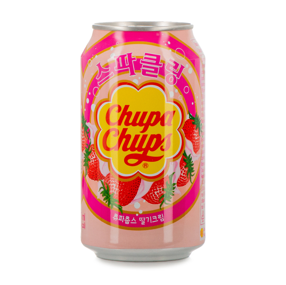 Напиток Chupa Chups газированный со вкусом клубничного крема 0.345л банка, Южная Корея