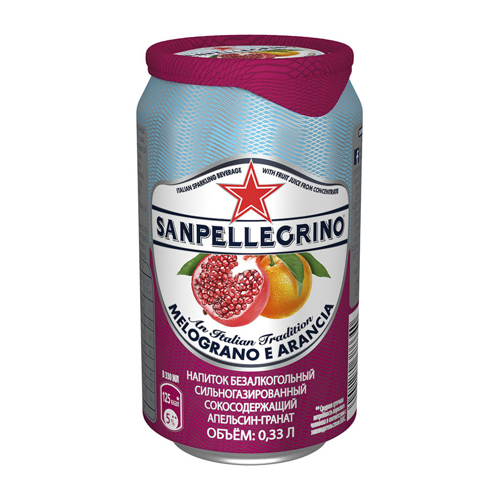 Напиток безалкогольный газированный гранат-апельсин San Pellegrino 0.33 л, Италия